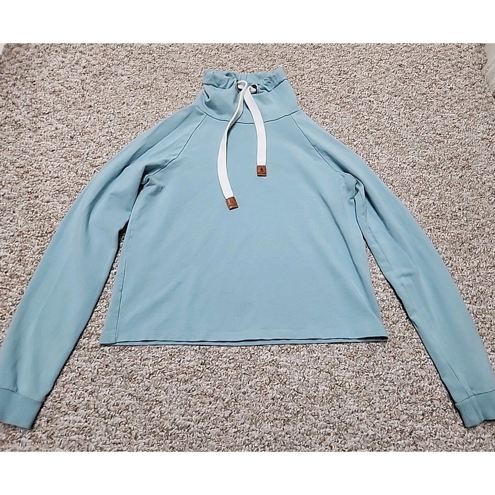 Wanakome Adventure Baby Blue Mock Neck Drawstring‎ Sweater Small *read